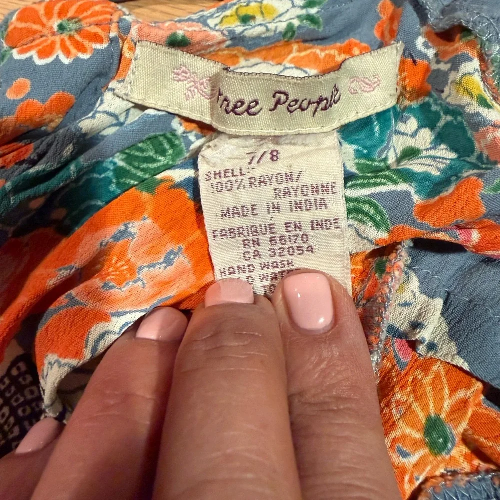Free People Y2K Tie-up Back Floral Dress in Blue and Orange - Picture 7 of 7